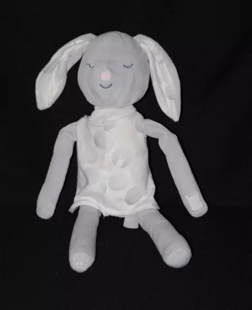 Peluche doudou lapin OBAIBI OKAIDI gris robe blanc rond scratch 42/54 cm TTBE