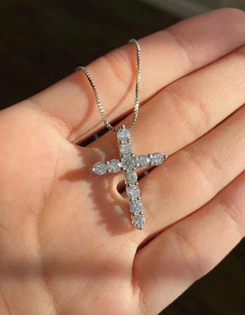 2Ct Round Cut Diamond Lab-Created Women's Cross Pendant 14K White Gold Plated