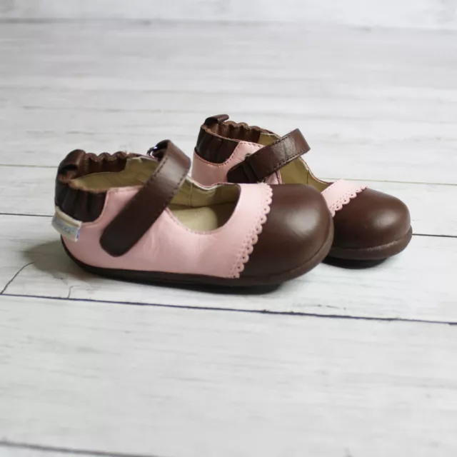 Robeez Tredz Baby Girl Mary Jane Dress Shoes Size 4 5 12-16 Months Brown Pink