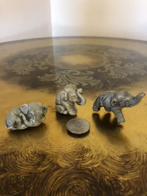 Mini Small Figurines Elephant Grey Set Of 3 Vintage. Made In Japan