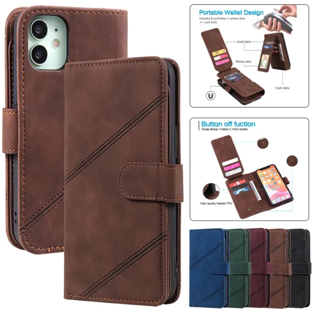 For iPhone 13 12 11 Pro Max 8 7 Plus XR XS Case Leather Wallet Cards Flip Cover
