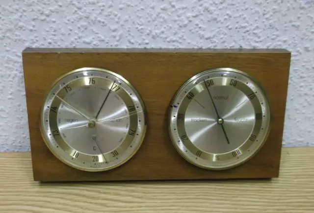 50er 60er Wetterstation Barometer Hygrometer edles Design Echtholz 60s Vintage