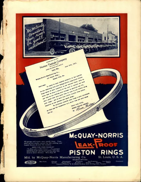 1917 McQuay Norris Ad: Norton Taxicab Co, Joplin, Missouri, Sixth St. Picture