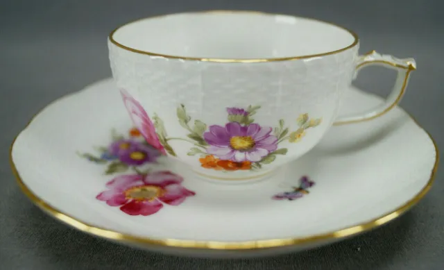 Antique KPM Berlin Hand Painted KPM74 Floral Butterfly & Gold Tea Cup & Saucer B