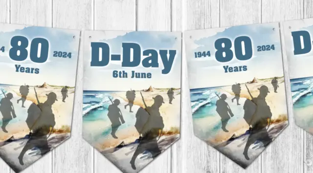 D-Day Normandy Beach 80 Years Commemorative Armed Forces Bunting & Ribbon