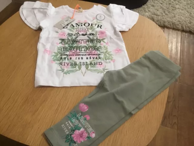 Set Maglietta e Leggings Fioriti River Island Mini Ragazze - Cachi - età 9-12 mesi