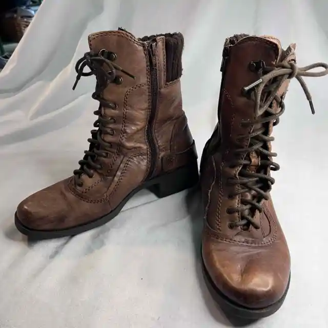 Earth Women's 8.5 B Leather Knit Brown Boots Aviator Riding Combat Cinnamon