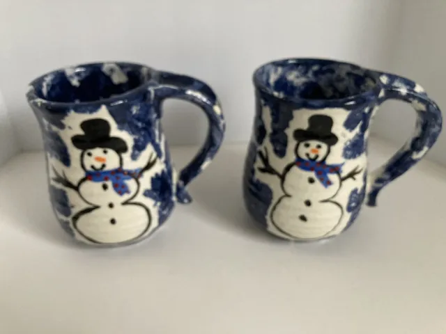 Pair of Hand Painted Snowman Mugs