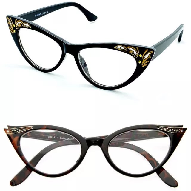 Brille Neutral KISS CAT EYE Mod.fancy Brillengestell Frau GLAMOUR VINTAGE