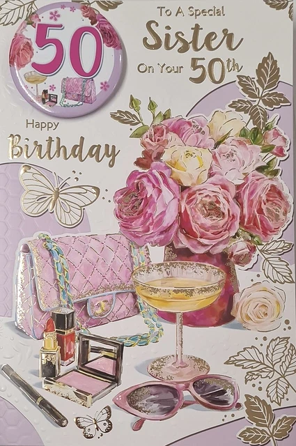Cherry Orchard 50th Birthday Card For Her, Luxury 50th Milestone Birthday Card From, Finished With Beautiful Gold Foil - View #7