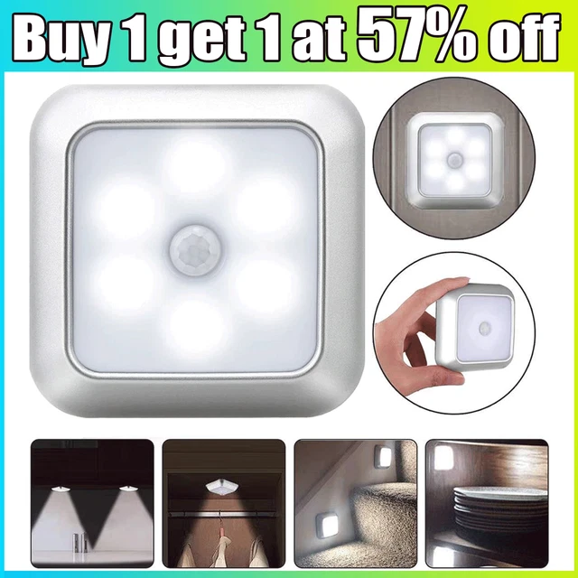 LED MOTION SENSOR Lights PIR Wireless Night Light Battery Cabinet Stair ...