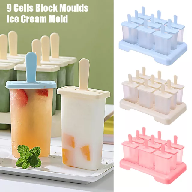 9 Cell Frozen Ice Cream Diy Pop Mold Popsicle Maker Lolly Mould Tray Pan Kitchen