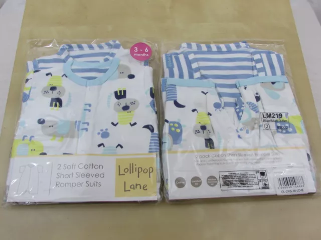 4 x Blue Baby Romper Suits / Vests / Babygrows - 3-6 months - Lollipop Lane New