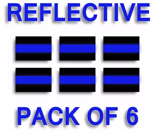 PACK OF 6 REFLECTIVE THIN BLUE LINE License Plate Decals Stickers Police Trooper