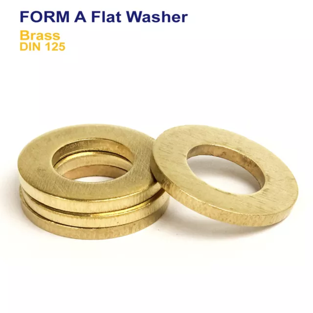 M2 M2.5 M3 M4 M5 M6 M8 M10 M12 M16 Form A Flat Washers Brass - Din 125