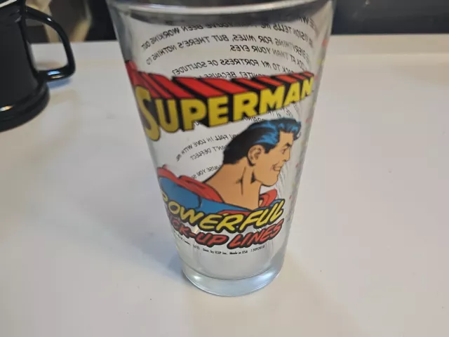 DC Comics Superman Pick Up Lines 16 Oz Glass; Superman Pick Up Lines Glass