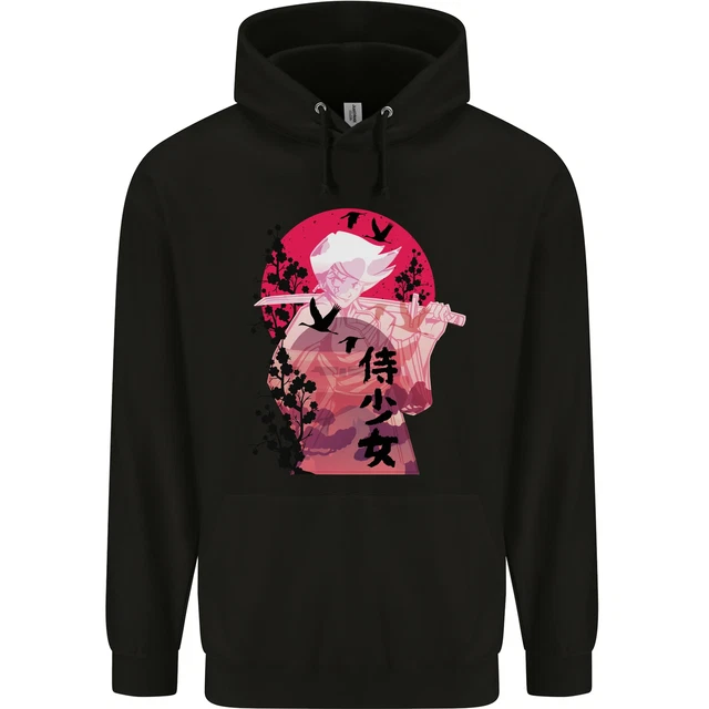 Anime Samurai Woman With Sword Mens 80% Cotton Hoodie