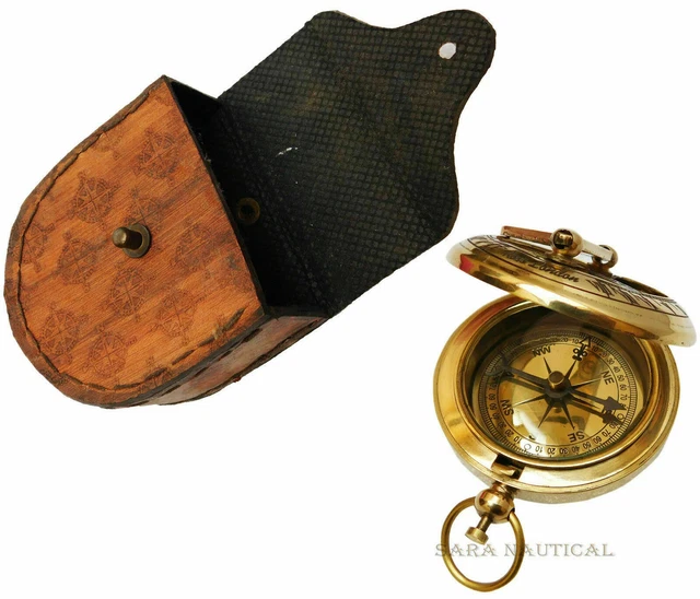 Nautisch Messing Sonnenuhr Kompass Rose London Mit Lederetui Menge Von 20