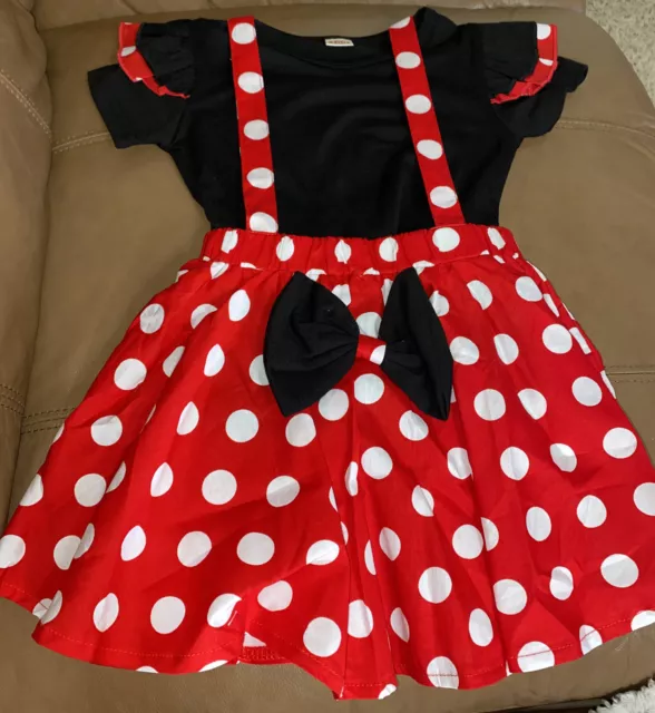 Minnie Mouse Red White Polka Dot Skirt Black Top Set 3T Toddler Girl Infant