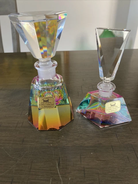 2 Vintage Perfume Decanter Bottle Hand Cut Crystal German Democratic Republic