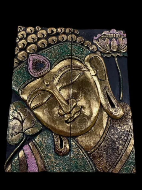 Serene Buddha wall art sculpture Panel Folding Screen Balinese wood carving