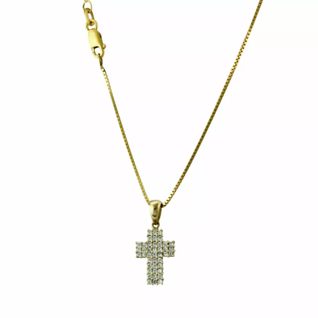 Croix Pendentif en Or 585 or Jaune 14 Carat Chaîne Zircon Blanc Femmes Hommes