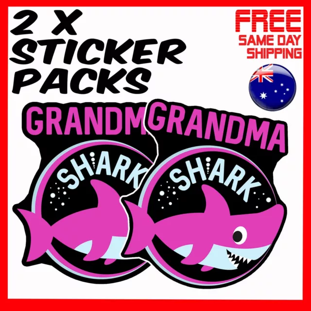 2 x Stickers - Grandma Shark Grandmother Mum Mother Car  Bumper Laptop Sticker