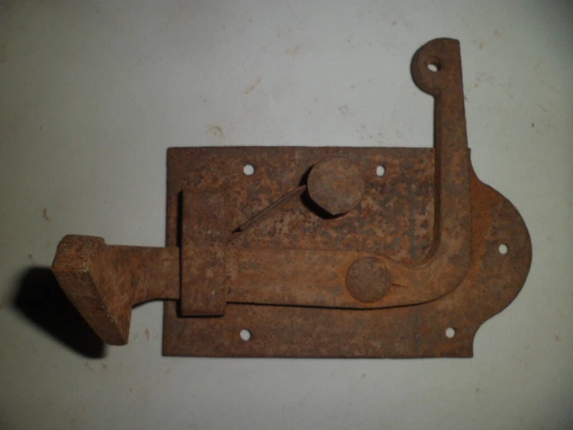 Ancien Verrou En Fer Forgé Pour Porte - Penture Et Heurtoir - Occasion