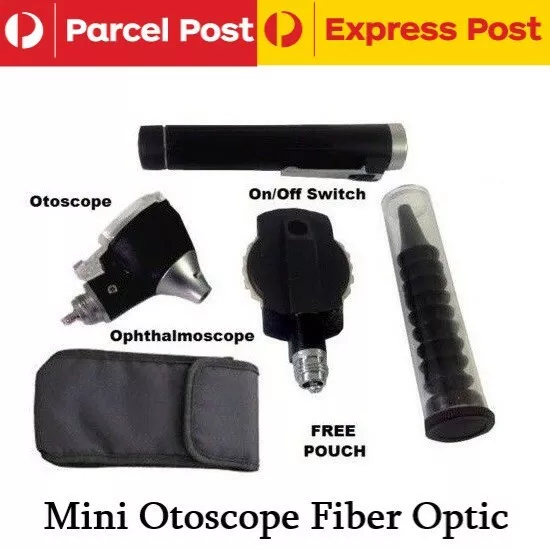 Mini Otoscope Ophthalmoscope Fibre Optic Medical Ear Examination, Premium Black