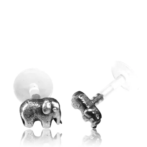 1 Real Silver Elephant Tragus Ear Ring Lip Nose Ring Earrings Bioplast Stud