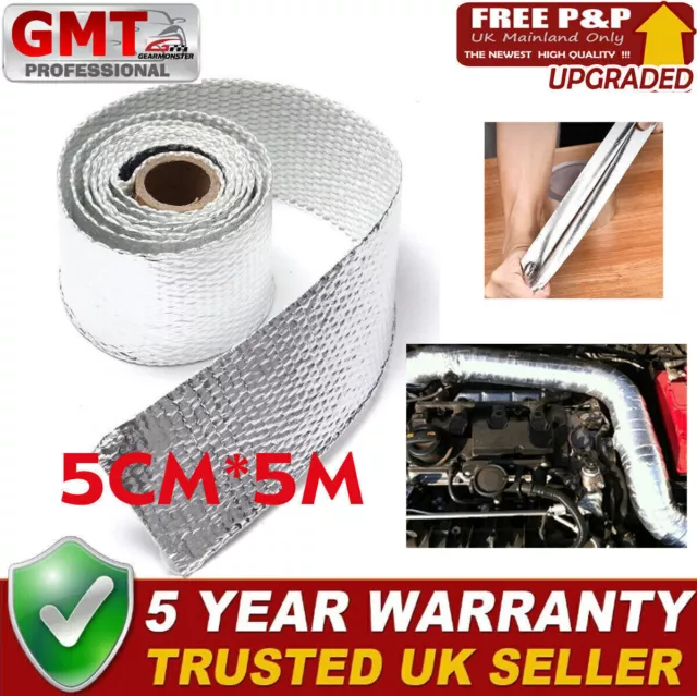 Silver Exhaust Thermal Wrap Manifold Header Isolation Heat Aluminium 5cm*5m UK