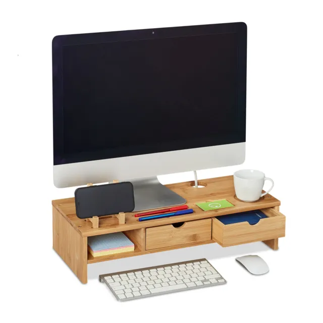 SUPPORTO MONITOR RIALZO scrivania pc alzata computer portatile bambù  13x54x23 cm EUR 39,99 - PicClick IT