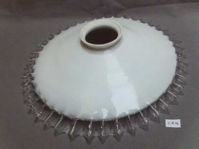 abat jour ancien en opaline blanche, bord plissé, Ø 25,5 cm à collerette (CB14)