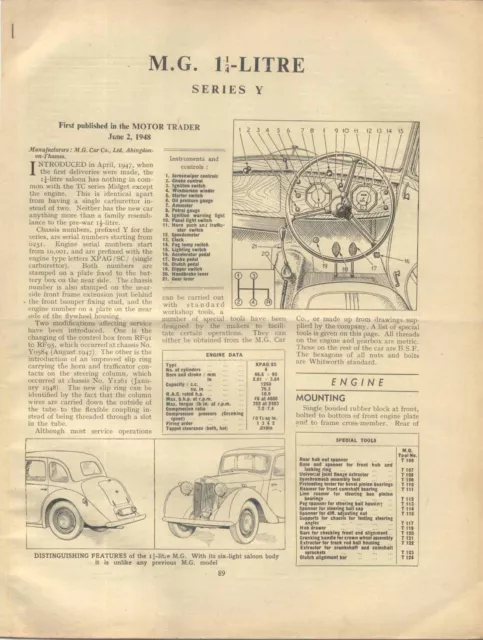 MG 1¼ Litre Series Y Type Saloon Motor Trader Service Data No. 144 1948