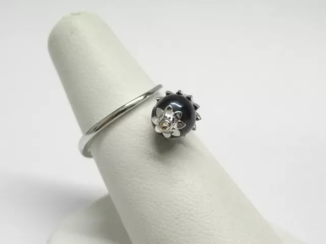 Bague en or Blanc 18 KT 750 avec Perle Noir Diamants 0,03 CT Neuf Collezio 2