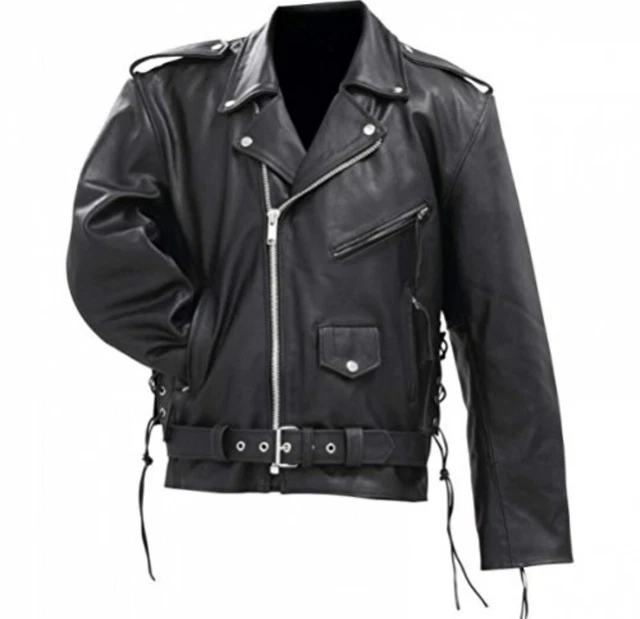 MENS BRANDO GENUINE Leather Jacket Motorcycle Black Marlon Biker Jacket
