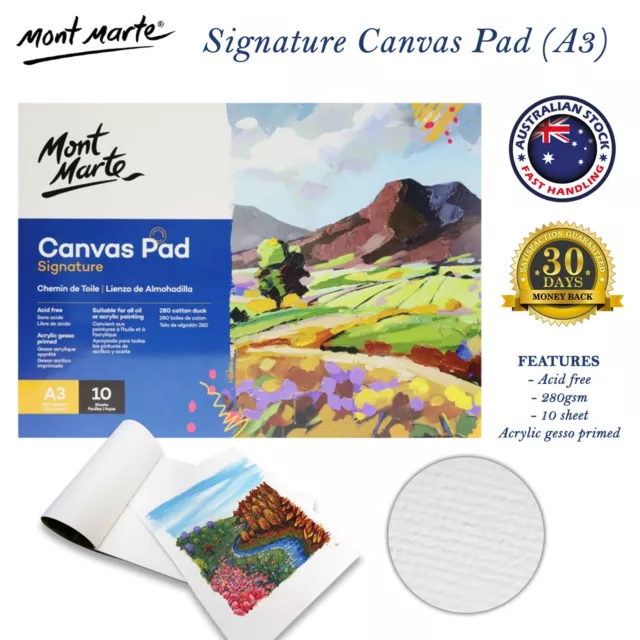 A3 A4 A5 Mont Marte Canvas Pad 10 Sheets 280gsm Acid Free Oil Acrylic Painting