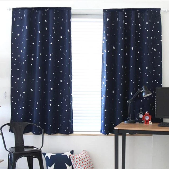 4pcs 100 X 130 cm Stars Blackout Curtain Living Room(Dark Blue) FS2#