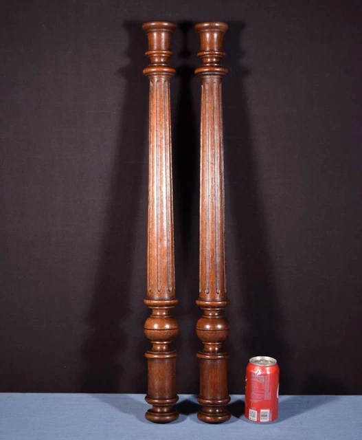 *31" Pair of French Antique Solid Oak Posts/Pillars/Columns/Balusters Salvage
