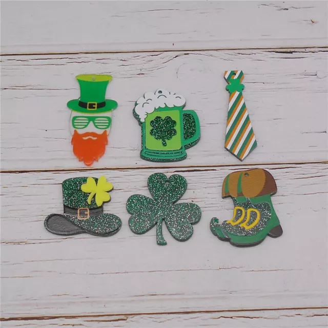 6pcs Green Acrylic Charm Glittered St. Patrick's Day Pendant Keychain DIY Crafts