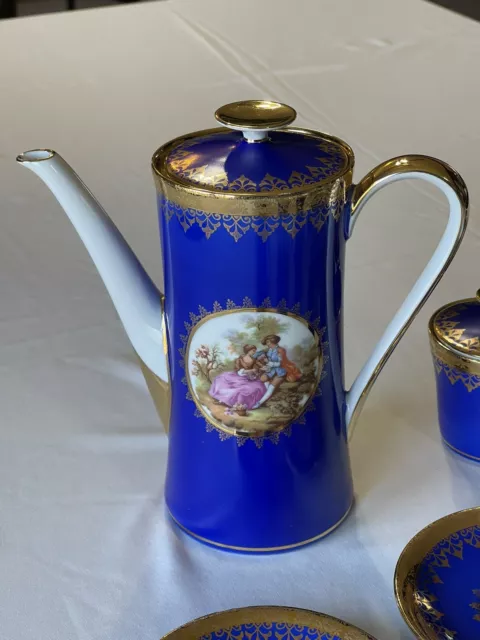 Vintage Mitterteich Bavaria Germany Blue & Gold Porcelain Tea Set Demitasse Set 3