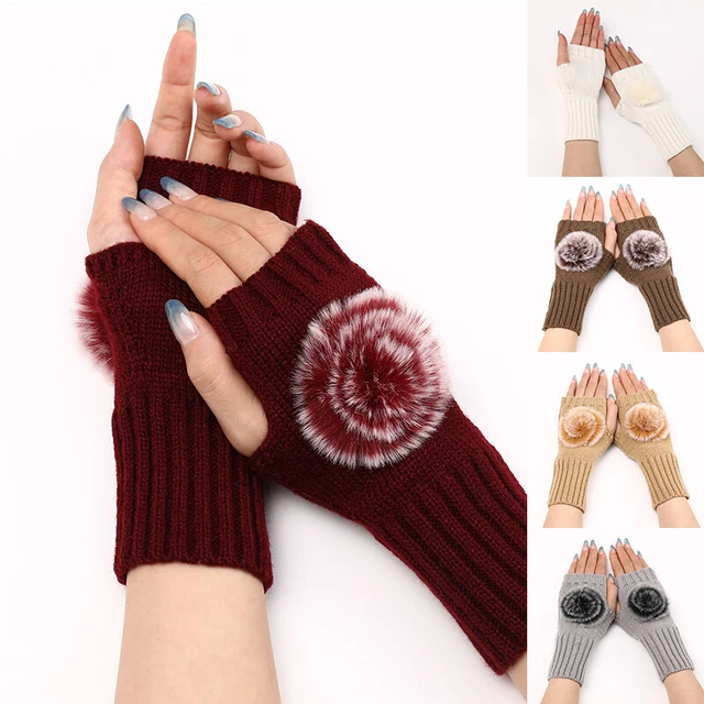 Gants Demi-doigts Chauds En Tricot Extensible - 1 Paire Unisexe, Longueur 21 Cm - Pour Femmes Et Hommes, Hiver, Activités Extérieures - 5