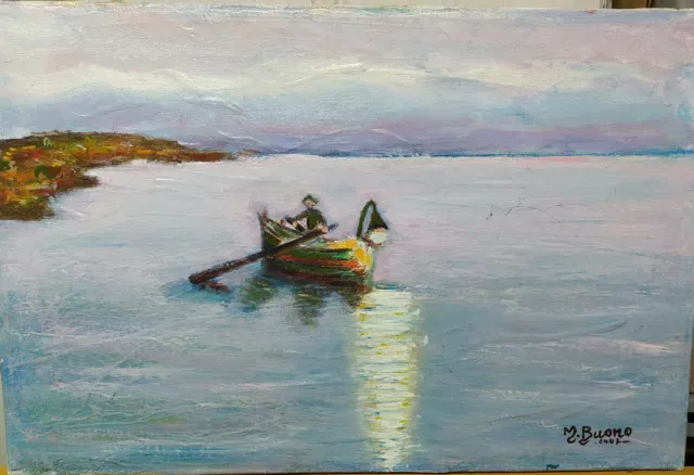 Dipinto olio su tela, spatolato Quadro Oil Painting "Pescatore" 40x50