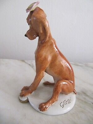 Vintage Capodimonte Giuseppe Cappe Figurine "Dog with Butterfly" signed 1959 3
