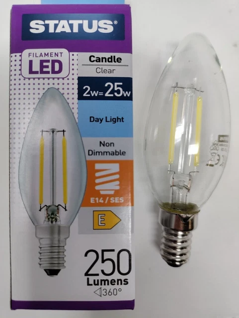 4 x 2w LED Candle Clear Filament Light Bulbs E14 Small Screw SES Daylight White
