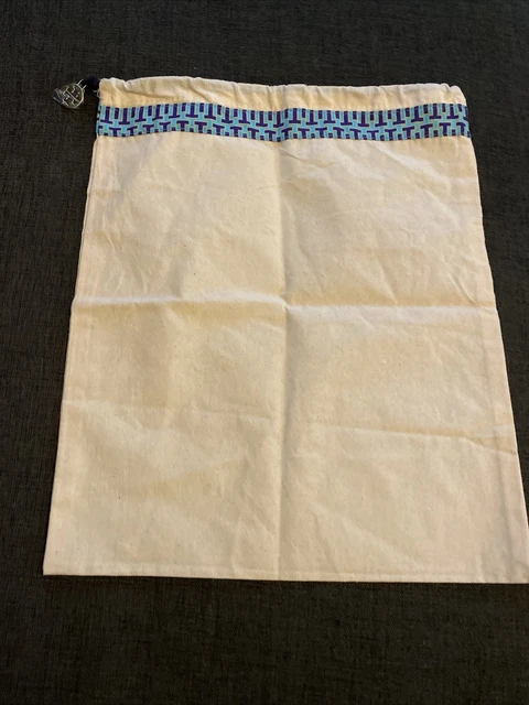 Tory Burch 15"x12" Linen Drawstring Dust Bag Gold Logo Charm & Blue T Trim