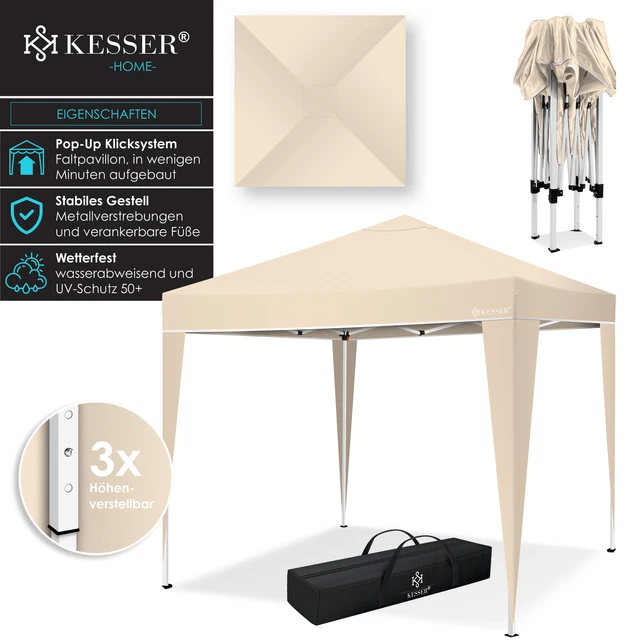 RETOURE Pavillon 3x3m | Pop-Up Klicksystem | Faltpavillon | Gartenzelt Grau 2