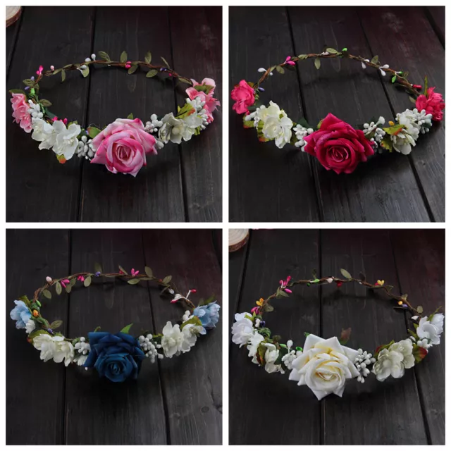 Women Flower Hair Garland Headband Crown Floral Rose Boho Wedding Floral Crown