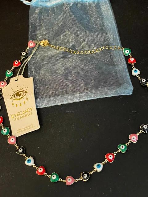 EYE CANDY LOS ANGELES Colorful Evil Eye Necklace Heart Shaped Beads NWT 18"