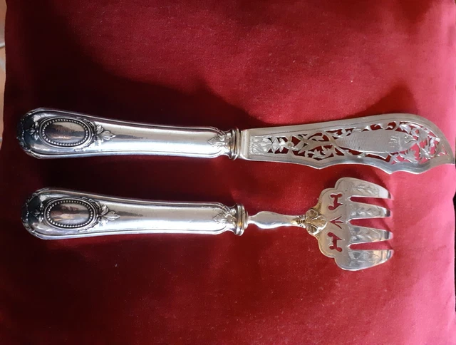 COUVERTS DE SERVICE poisson Argent anglais et métal ancien daté 1919 silver EUR 119,00 - FR